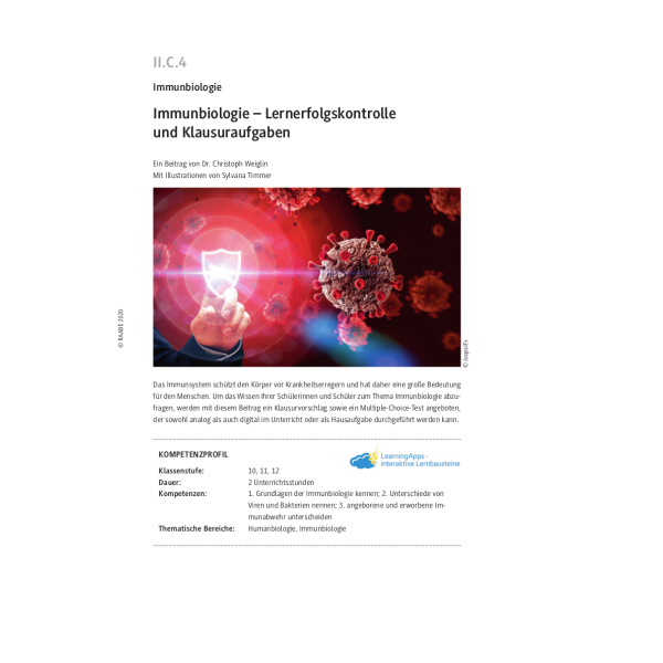 Immunbiologie: Lernerfolgskontrolle und Klausuraufgaben