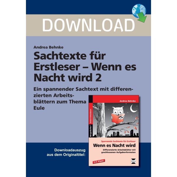 Sachtexte für Erstleser - Wenn es Nacht wird 2 - Eule