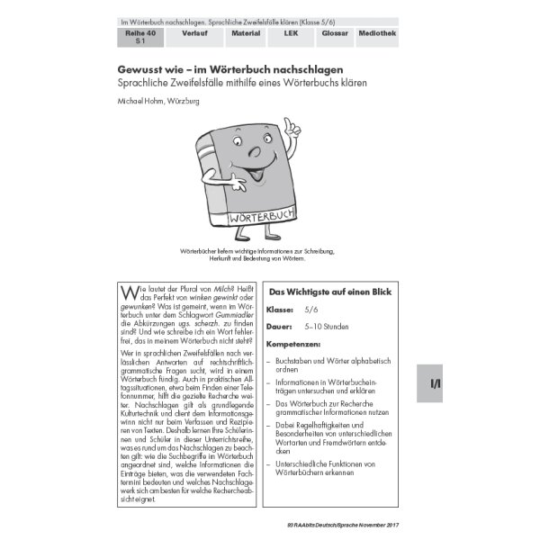 Im Wörterbuch nachschlagen  - Sprachliche Zweifelsfälle mithilfe eines Wörterbuchs klären