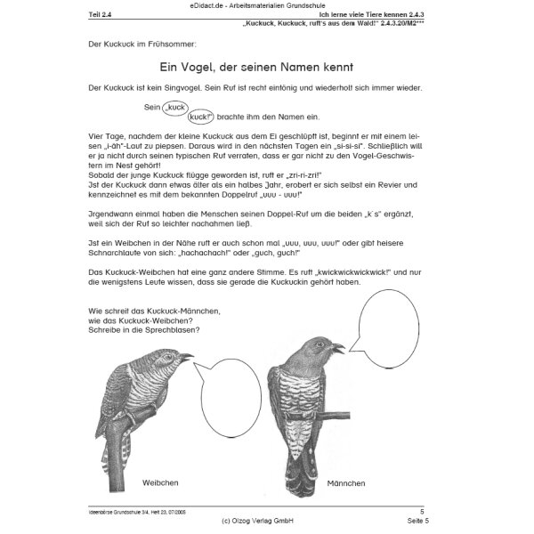 Kuckuck, Kuckuck, rufts aus dem Wald! (3.-4. Klasse)