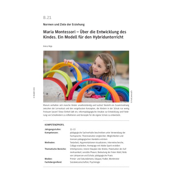 Maria Montessori - Modell für den Hybridunterricht