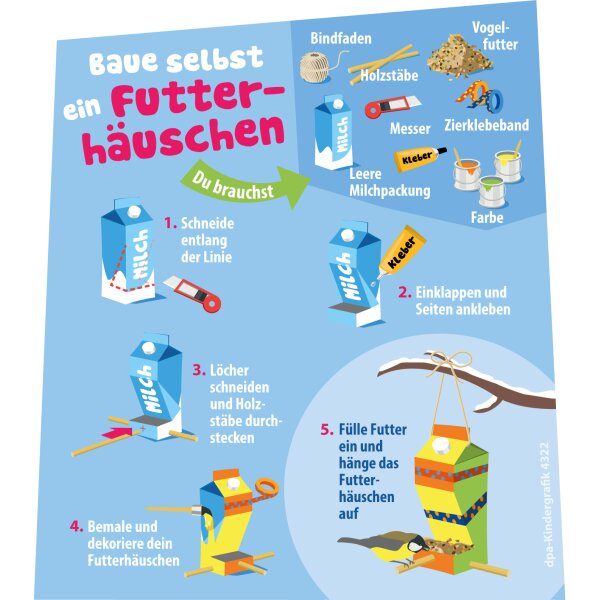 Futterhäuschen bauen - Kindergrafik