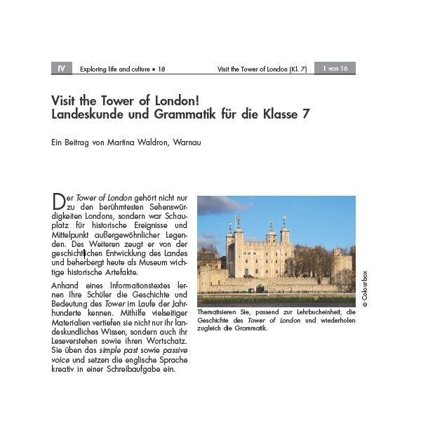Landeskunde und Grammatik für die Klasse 7 - Visit the Tower of London!