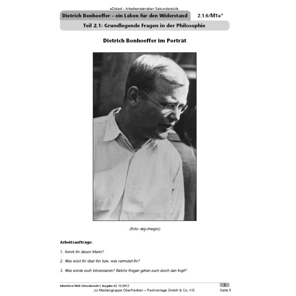 Dietrich Bonhoeffer - ein Leben für den Widerstand