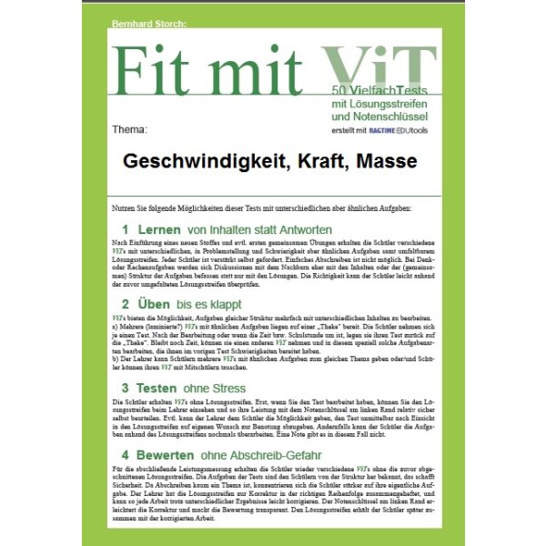 Geschwindigkeit, Kraft, Masse - Vielfachtests