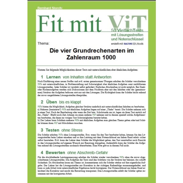 Die vier Grundrechenarten im Zahlenraum 1000 - Vielfachtests