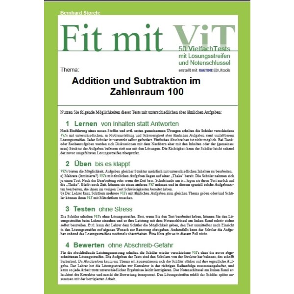 Addition und Subtraktion im Zahlenraum 100 - Vielfachtests