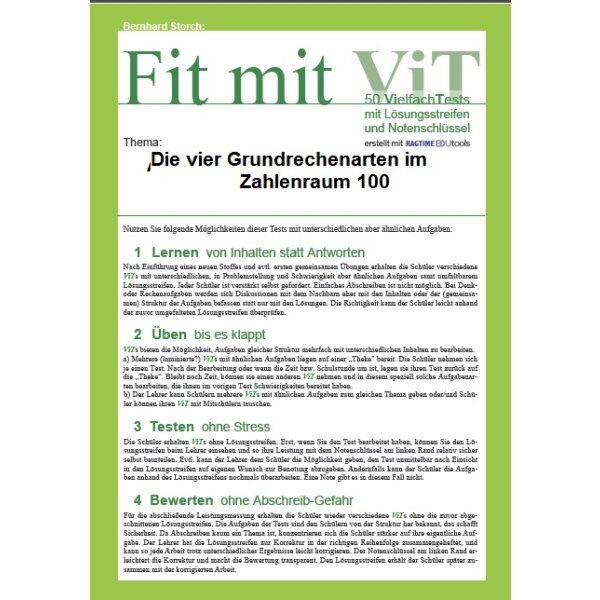 Die vier Grundrechenarten im Zahlenraum 100 - Vielfachtests