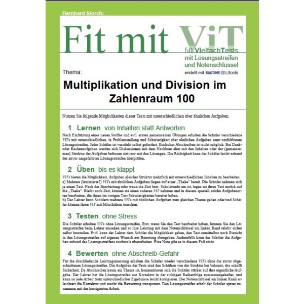 Multiplikation und Division im Zahlenraum 100 - Vielfachtests