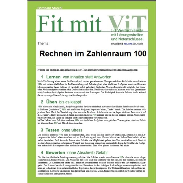 Rechnen im Zahlenraum 100 - Vielfachtests (Sparpaket)