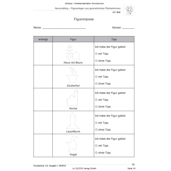 Neunmalklug - Figurenlegen aus geometrischen Flächenformen (1.-2. Klasse)