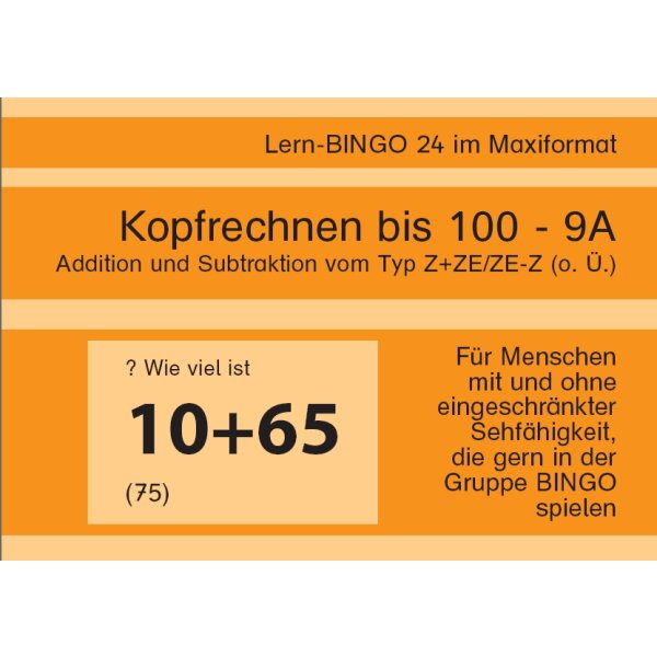 Kopfrechnen bis 100 ohne Überschreitung - 9A