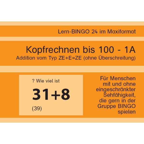 Kopfrechnen bis 100 ohne Überschreitung - 1A