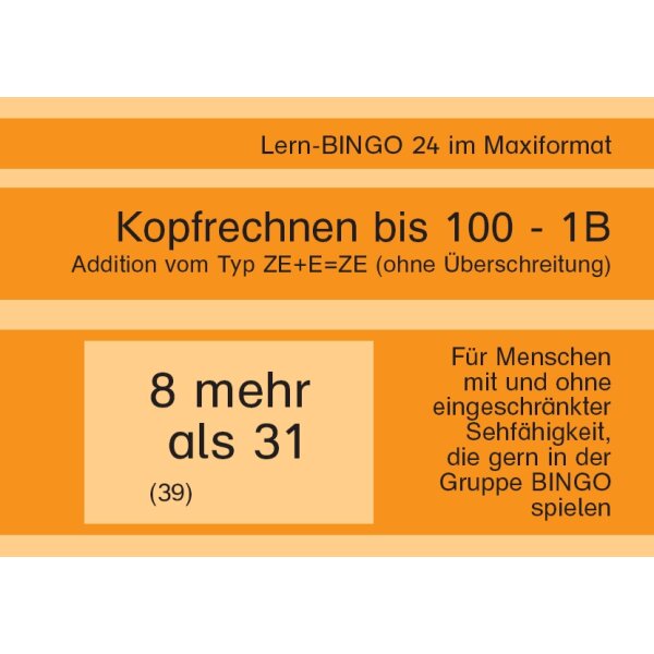 Kopfrechnen bis 100 ohne Überschreitung - 1B