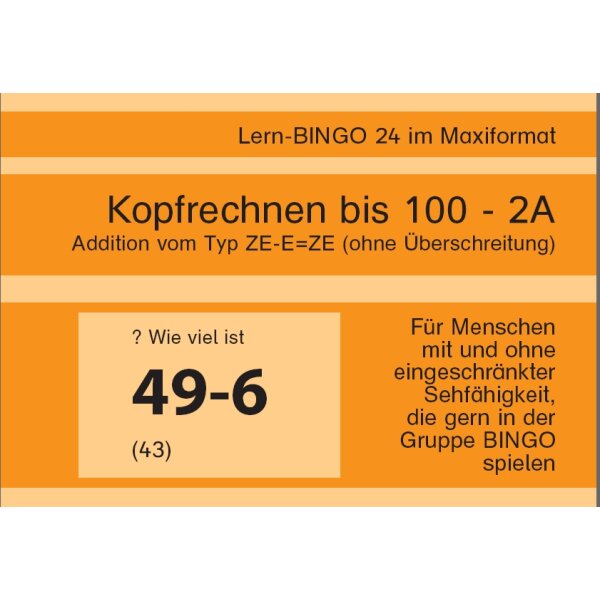 Kopfrechnen bis 100 ohne Überschreitung - 2A