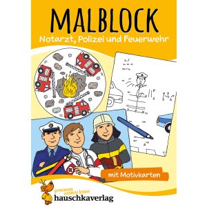 Malblock zum Ausdrucken - Notarzt, Polizei und Feuerwehr