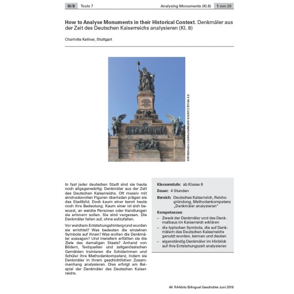 Denkmäler aus der Zeit des Deutschen Kaiserreichs analysieren - How to Analyse Monuments in their Historical Context