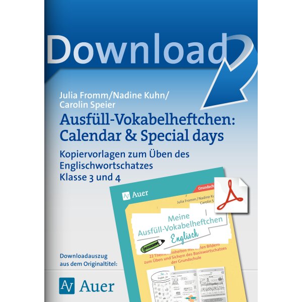 Calendar & Special days - Ausfüll-Vokabelheftchen Englisch Klasse 3/4