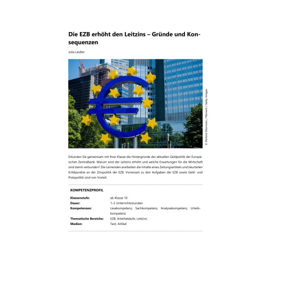 Die EZB erhöht den Leitzins (Klassen 10-13)