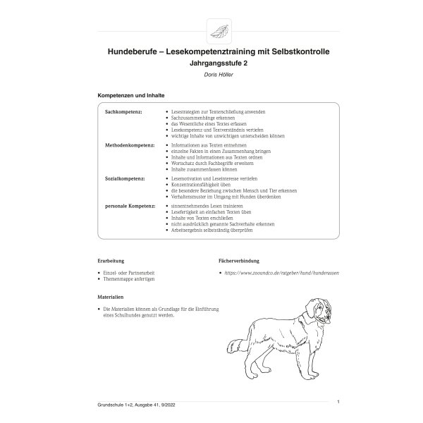 Hundeberufe – Lesekompetenztraining mit Selbstkontrolle