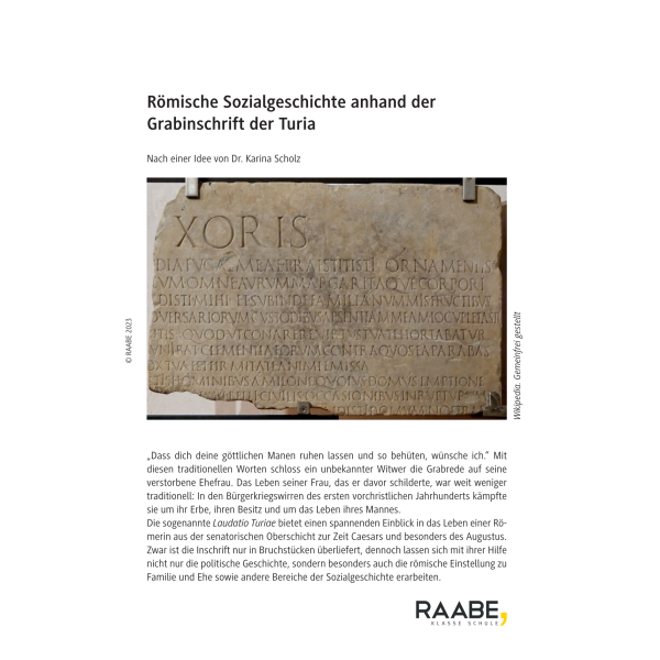 Römische Sozialgeschichte anhand der Grabinschrift der Turia
