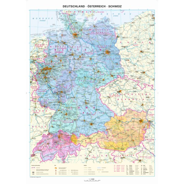 Deutschland - Österreich - Schweiz mit Phonetik. Digitale Wandkarte