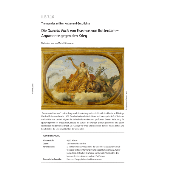 Die Querela Pacis von Erasmus von Rotterdam - Latein 9./10. Klasse