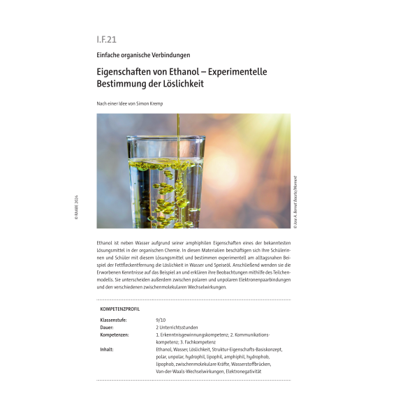 Eigenschaften von Ethanol - Klasse 9/10