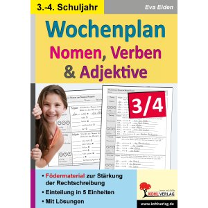 Wochenplan Nomen, Verben, Adjektive - 3./4. Klasse