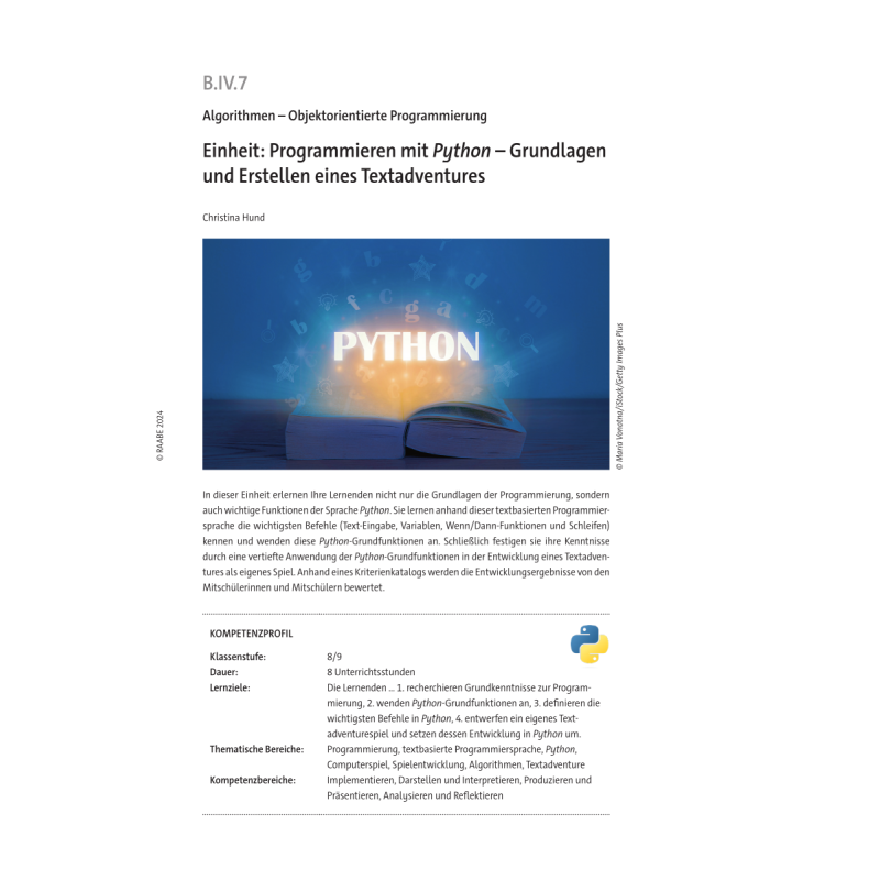 Programmieren mit Python - Unterrichtseinheit Klasse 8/9