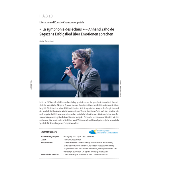 "La symphonie des éclairs" Anhand des Erfolgslied über Emotionen sprechen