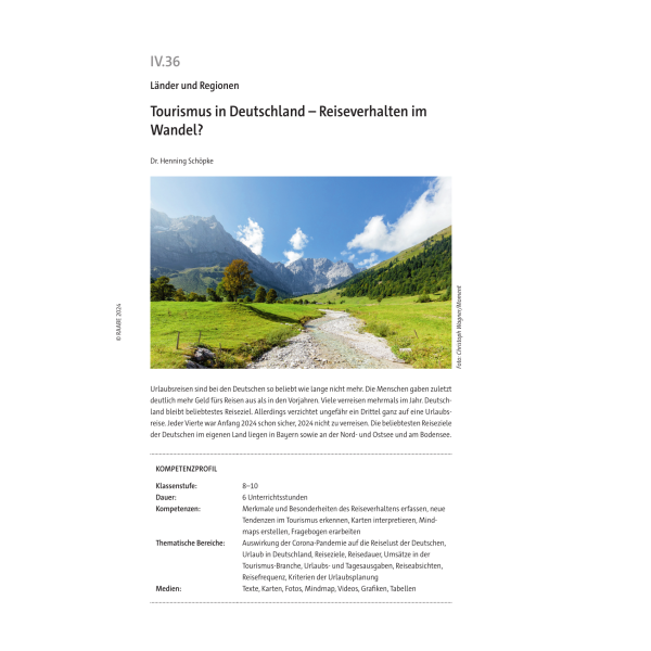 Tourismus in Deutschland - Erdkunde Klassen 8-10