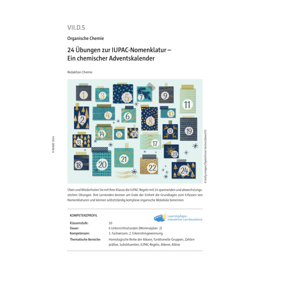 Chemischer Adventskalender Klasse 10 - IUPAC-Nomenklatur