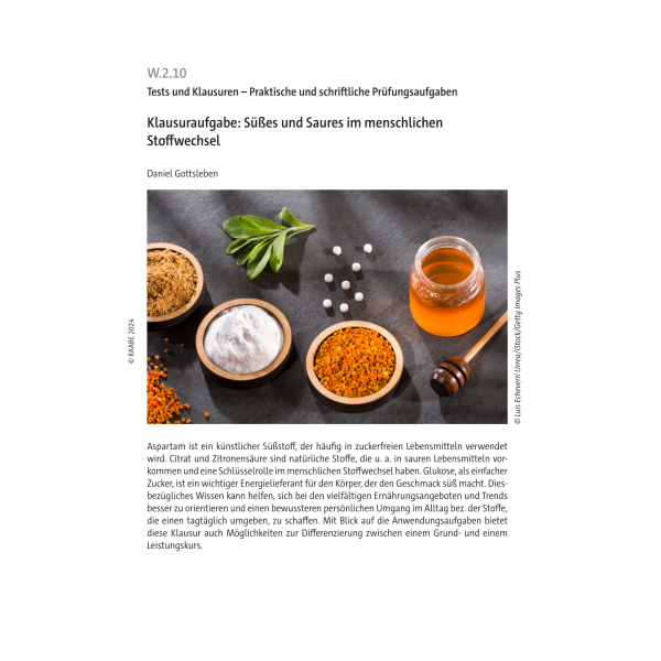 Klausuraufgabe: Süßes und Saures im menschlichen Stoffwechsel