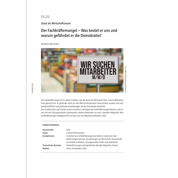 Der Fachkräftemangel - Wirtschaft Klasse 9/10