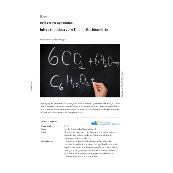 Interaktionsbox zum Thema Stöchiometrie (Klassen 8-10)