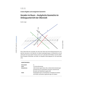 Analytische Geometrie im Anfangsunterricht der Oberstufe