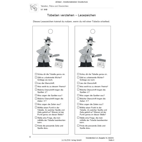 Diskontinuierliche Texte - Tabellen, Pläne und Übersichten (3.-4. Klasse)