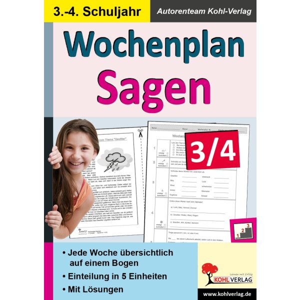 Wochenplan Sagen  - 3./4. Schuljahr